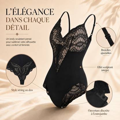 Body Sculptant Dentelle Col V- Effet Galbant