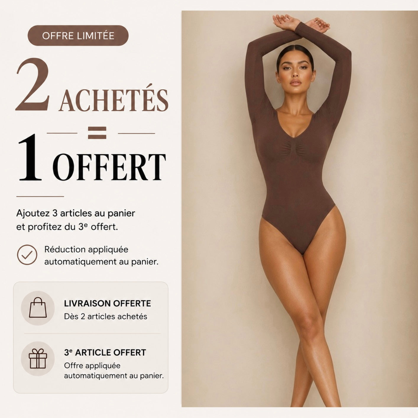 Body Sculptant Manches Longues String - Effet seconde Peau